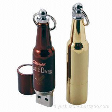 Beer Bottle Promotional USB/Gift Stocklots, 128MB to 32GB Memory Capacity, Customized Logos Accepted